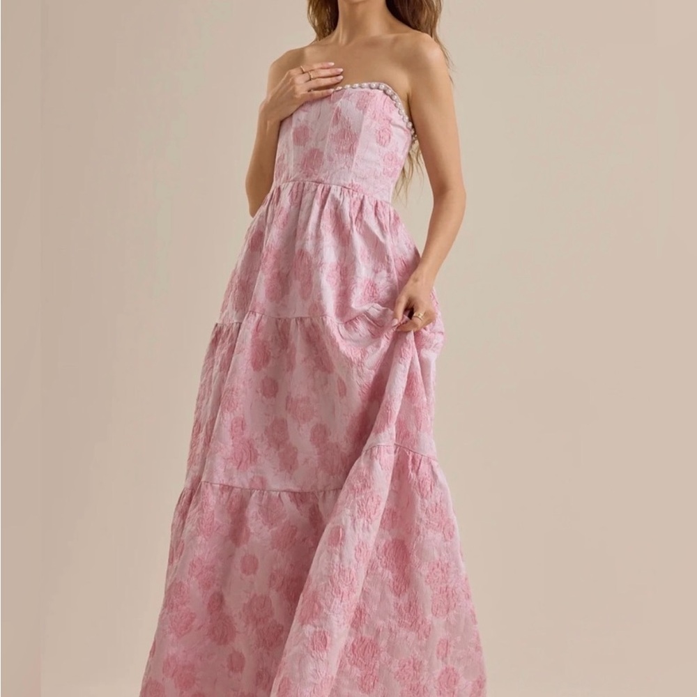 Altar'd State Strapless Pink Tiered Maxi Dress